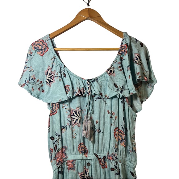 American Rag Light Blue Floral Off Shoulder Boho Maxi Dress SZ XL - Picture 5 of 14